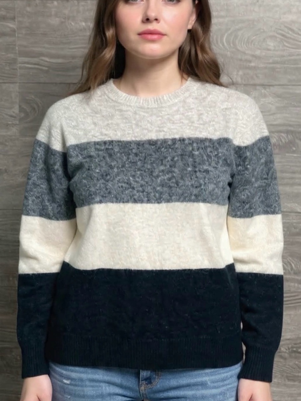 Wilfred free Striped Crewneck Sweater in Cream, Gray & Black oversized small
